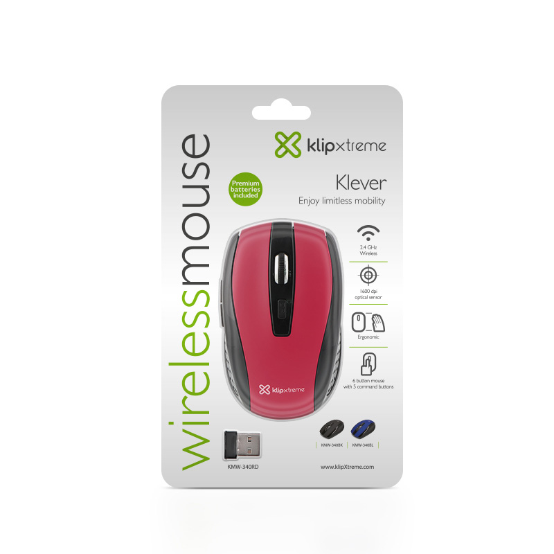 Klip Xtreme - Mouse - Wireless - 2.4 GHz - Red - Nano - 6-button Opt