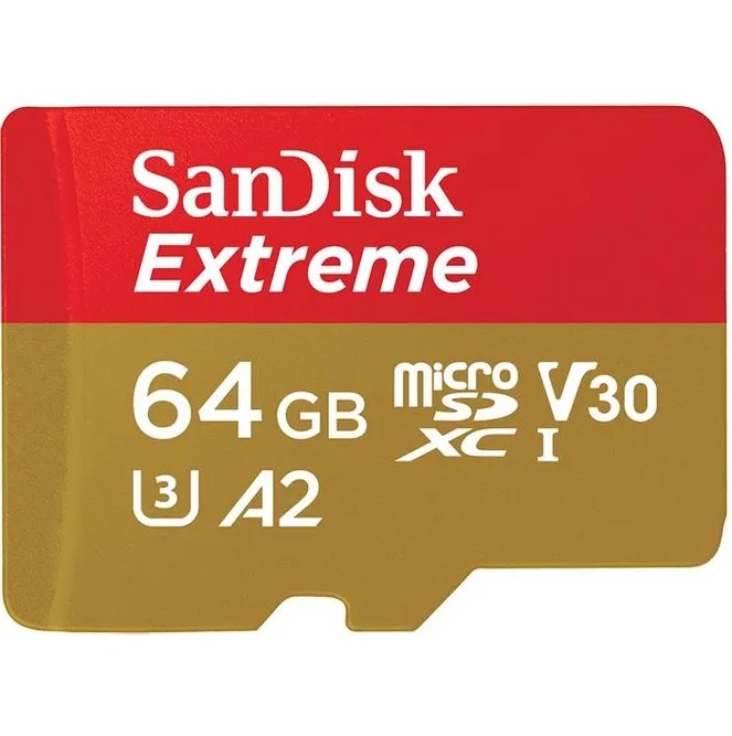 SanDisk Extreme - Tarjeta de memoria flash (adaptador microSDXC a SD Incluido) - 64 GB - A2 / Video Class V30 / UHS-I U3 / Class10 - microSDXC UHS-I
