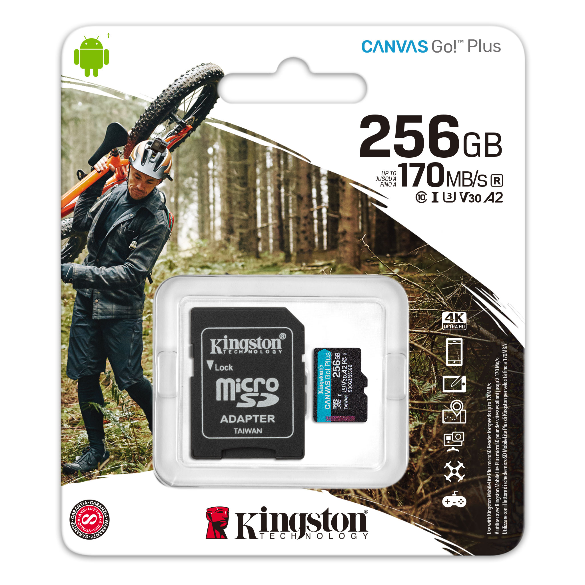 Kingston - Tarjeta de memoria flash (adaptador microSDXC a SD Incluido) - 256 GB - A2 / Video Class V30 / UHS-I U3 / Class10 - microSDXC UHS-I