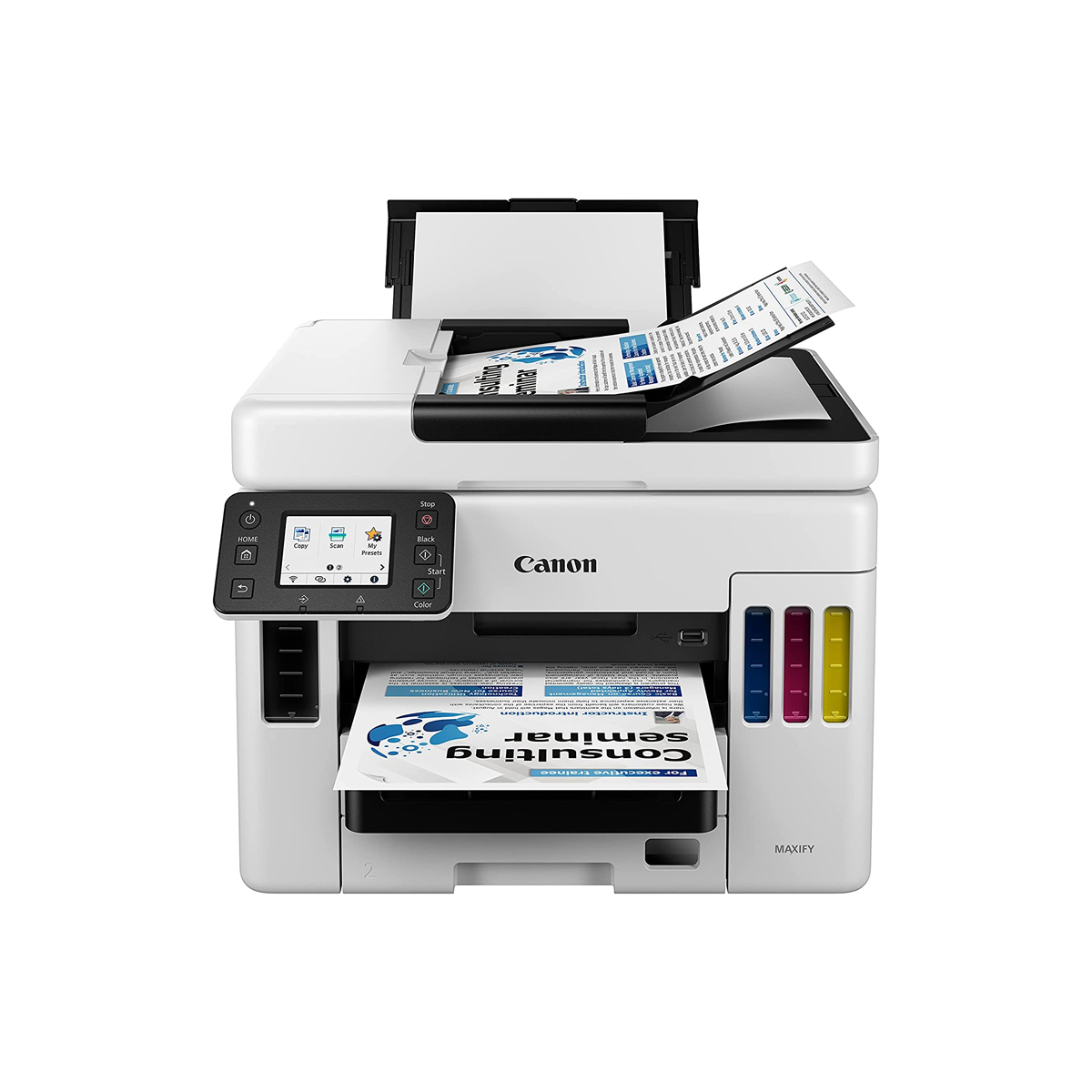 Canon MAXIFY GX7010 - Impresora multifunción - color - chorro de tinta - rellenable - A4 (210 x 297 mm), Legal (216 x 356 mm) (original) - A4/Legal (material) - hasta 45 ppm (impresión) - hasta 24 ipm (impresión) - 600 hojas - USB 2.0, LAN, Wi-Fi(n), host USB