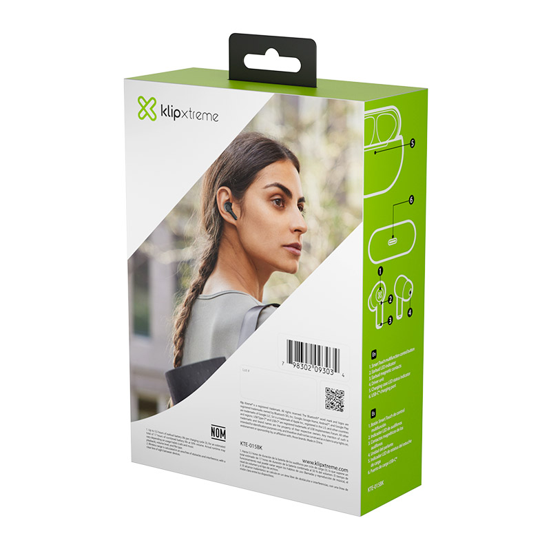 Klip Xtreme - True wireless earphones - Para Phone / Para Portable electronics / Para Tablet - Wireless - 17Hrs IPX Gray