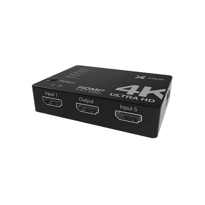 Xtech - 5-port to 1 HDMI switch - 4KUHD w remote control XHA-430