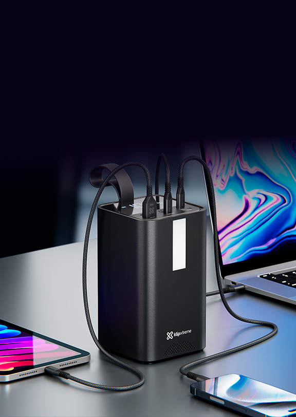 Klip Xtreme - Power bank - 24 pin USB-C - 2 x 4 pin USB Type A / 3 x 24 pin USB-C - Lithium polymer - Para Universal - 100W 50.000mAh