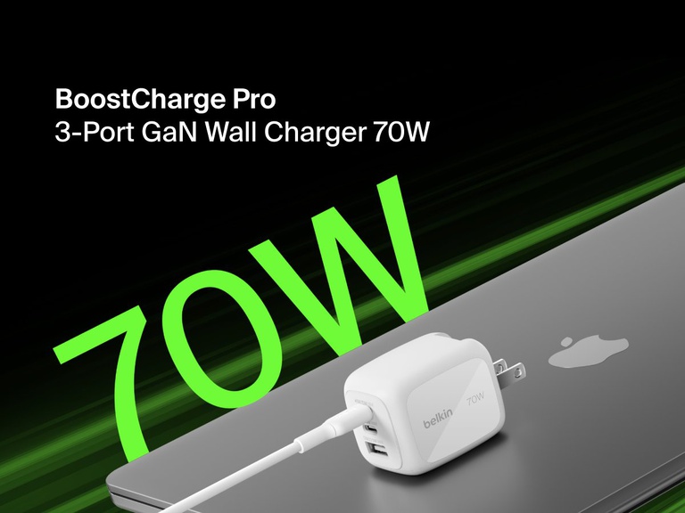 Belkin - Wall Charger - Lithium ion - Para Apple / Samsung phones - 70W USB-C PD PPS 2 USB-C