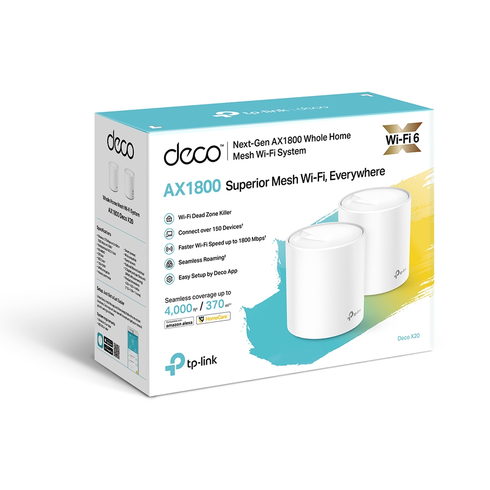 TP-LINK Deco X20 V2 - Sistema Wi-Fi - (2 enrutadores) - hasta 370 m² - malla 1GbE - Wi-Fi 6 - Doble banda