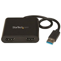 StarTech.com USB 3.0 to Dual HDMI Adapter, 1x 4K 30Hz & 1x 1080p, External Video & Graphics Card, USB Type-A to HDMI Dual Monitor Display Adapter Dongle, Supports Windows Only, Black