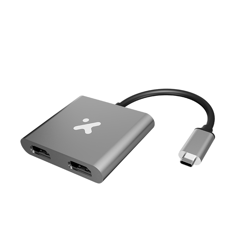Xtech - Video adapter - USB Type C - Dual HDMI - Metal silver - 4K  XTC-548