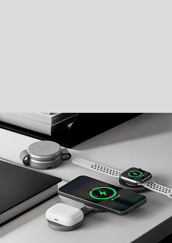 Klip Xtreme - Charging stand / battery charger - 15 Watt - 24 pin USB-C - Cellular phone / Wireless earbuds / Apple AirPods / Apple Watch - Wireless - Para Smartphones - 3 in 1 foldable