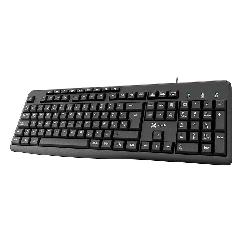 Xtech - Keyboard - Wired - Spanish - USB - Black - Multimedia 9 hotkeys  XTK-140S