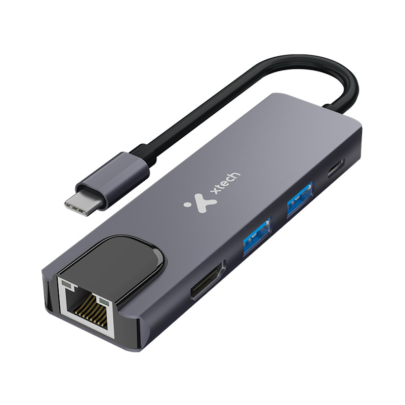 Xtech - Hub - 5 puertos - 5-in-1 USB-C® RJ-45  XTC-5