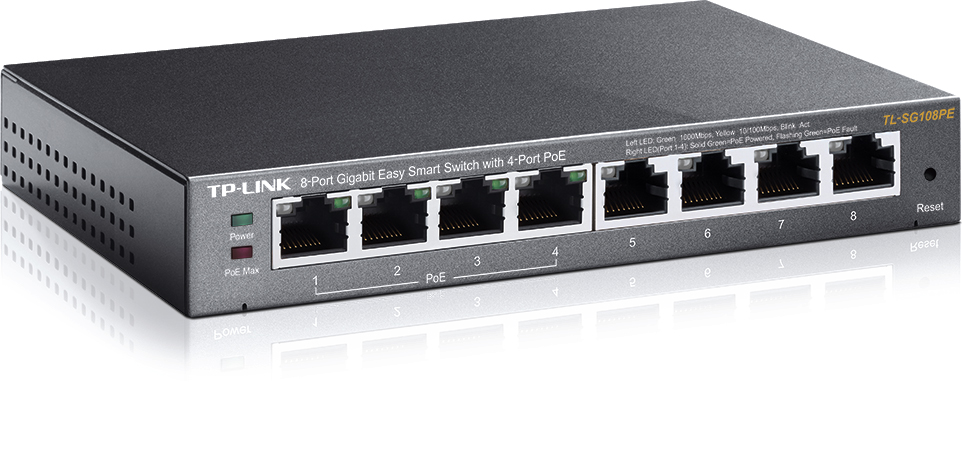 TP-Link Easy Smart TL-SG108PE - Conmutador - inteligente - 4 x 10/100/1000 (4 PoE+) + 4 x 10/100/1000 - sobremesa - PoE+ (64 W)