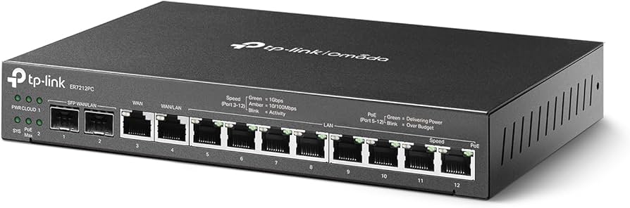 TP-LINK ER7212PC V1 - Router conmutador de 8 puertos - 1GbE - Puertos WAN: 4 - montaje en pared