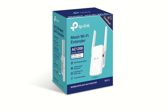 TP-Link RE315 V1 - Extensor de alcance Wi-Fi AC1200 - velocidad 300Mbps a 2.4GHz + 867Mbps a 5GHz-2 × antenas externas - 1 × puerto de 10/100 Mbps - enchufado a la pared