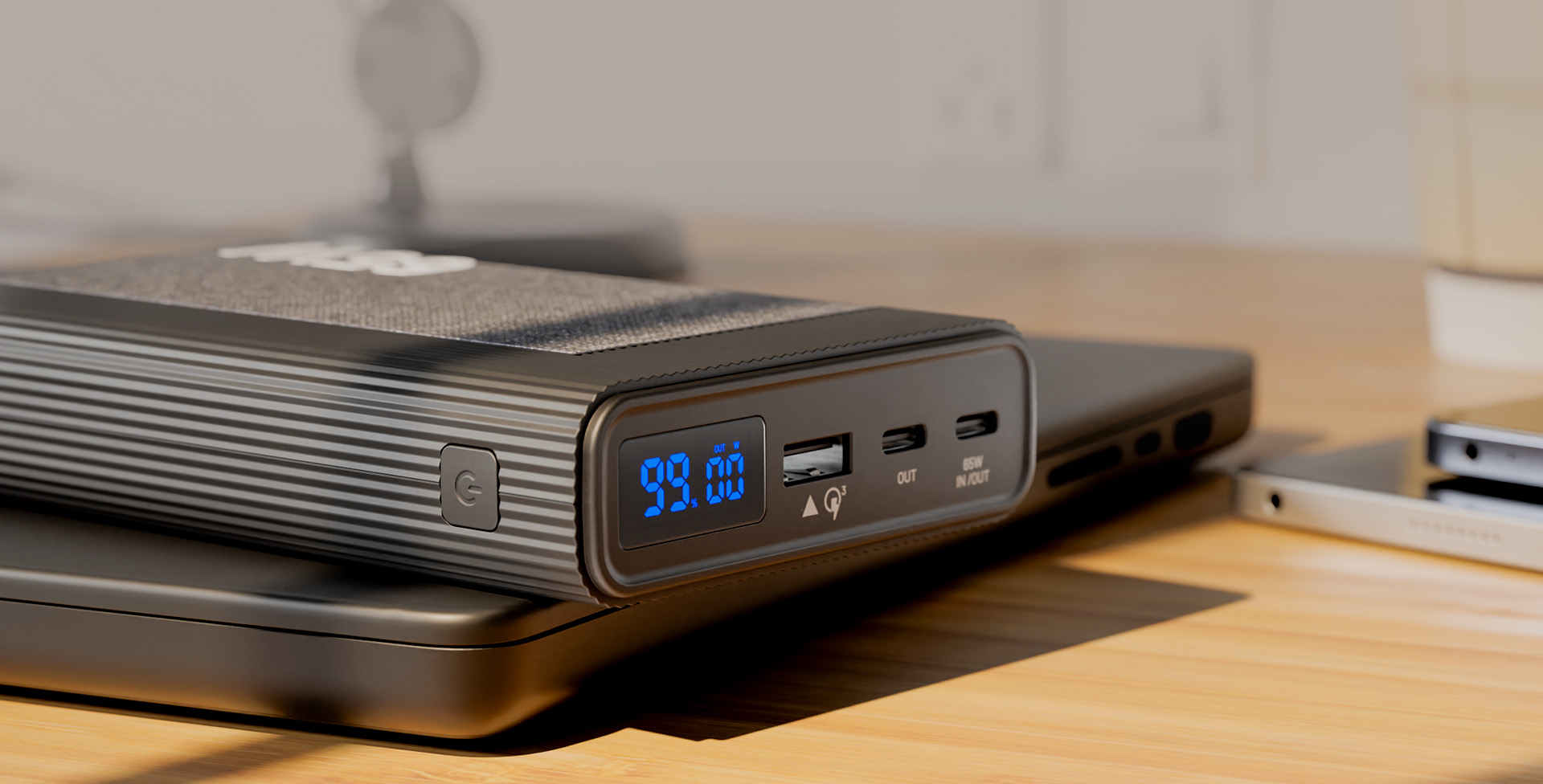 Klip Xtreme - Power bank - 65 Watt - 24 pin USB-C - 4 pin USB Type A / 24 pin USB-C - Lithium polymer - Para Universal