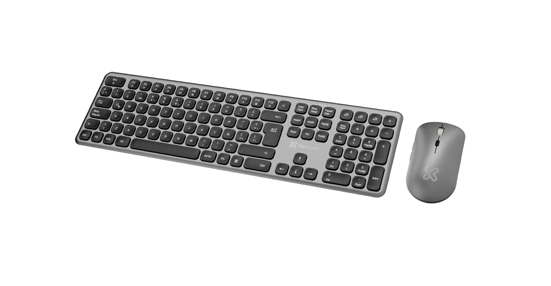 Klip Xtreme - Keyboard and mouse set - Spanish (Latin American) - Wireless - Bluetooth - Aluminum silver - KBK-850