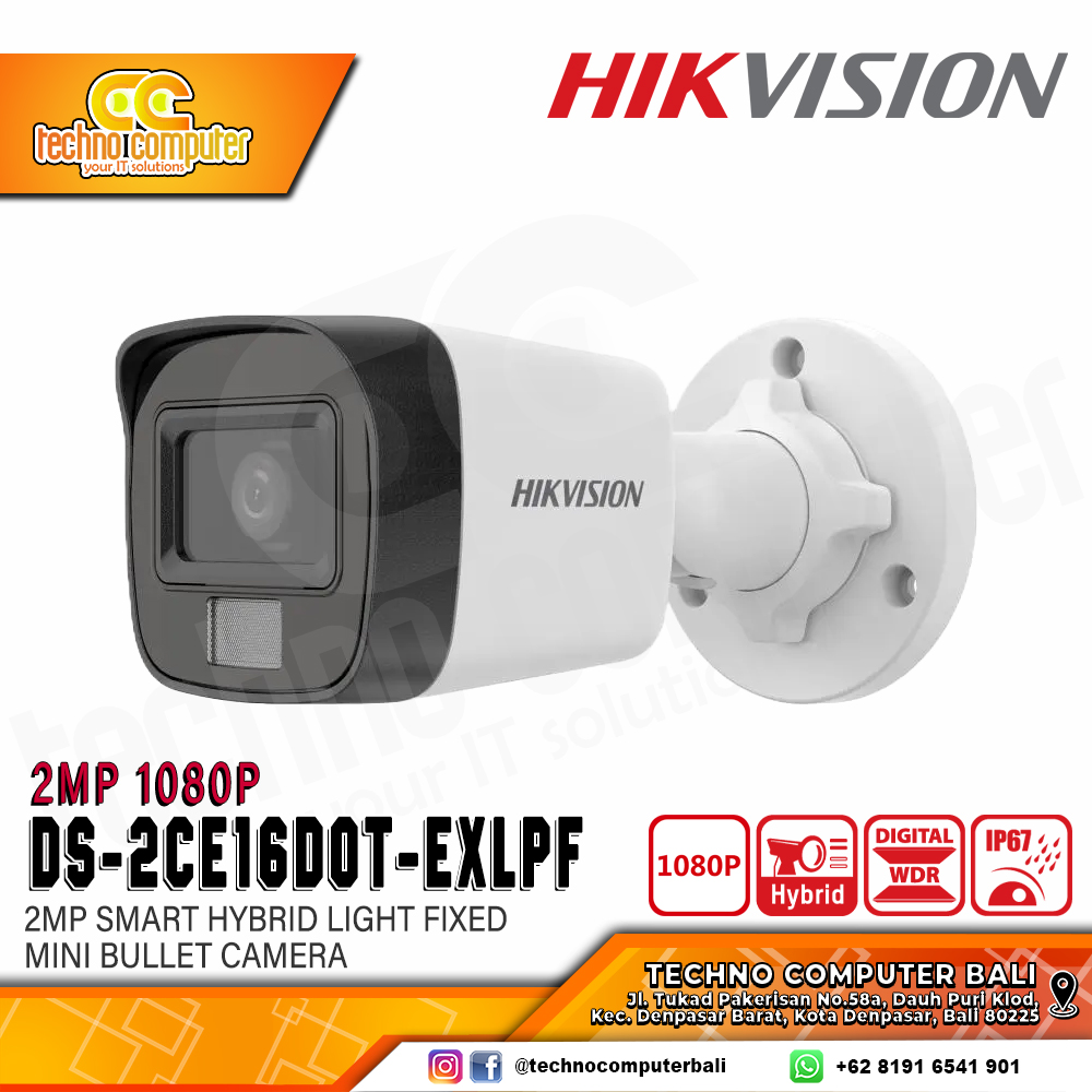 Hikvision - Surveillance camera - DS-2CE16D0T-EXLPF 2MP Smart Hy